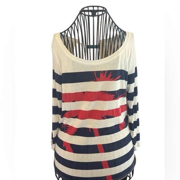 Pim + Larkin Red, White, and Blue Striped Tree long sleeve tee - Picture 1 of 7